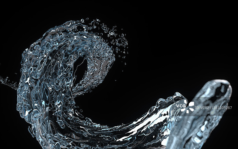 流动透明水流液体黑色背景图片素材