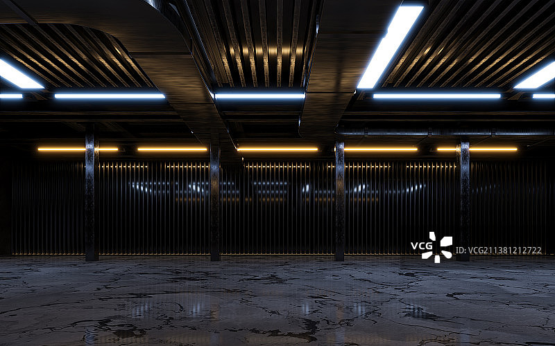 黑暗室内霓虹灯光3D渲染图片素材