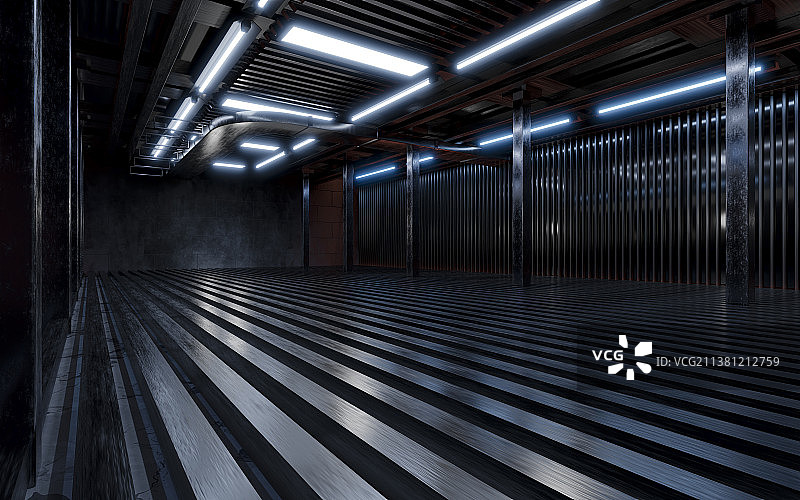 黑暗室内霓虹灯光3D渲染图片素材