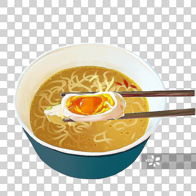 老母鸡方便面和糖心蛋荷包蛋图片素材