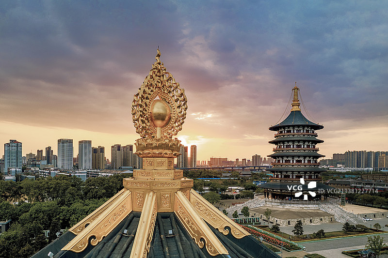 古建筑夜景芳华中国河南省洛阳市隋唐城国家遗址公园风景图片素材