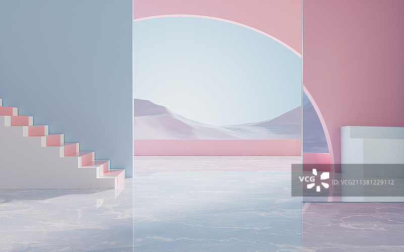 创意几何体室内空间3D渲染图片素材