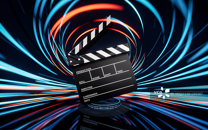 场记板与流光特效背景3D渲染图片素材