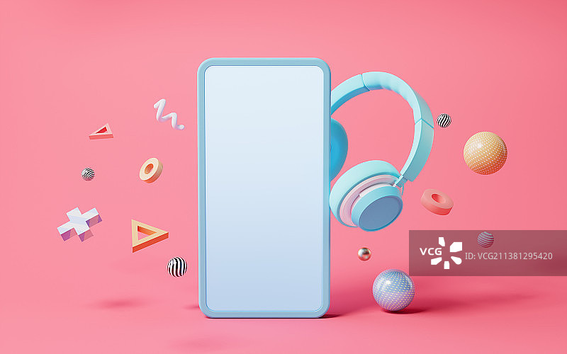 耳机与手机3D渲染图片素材