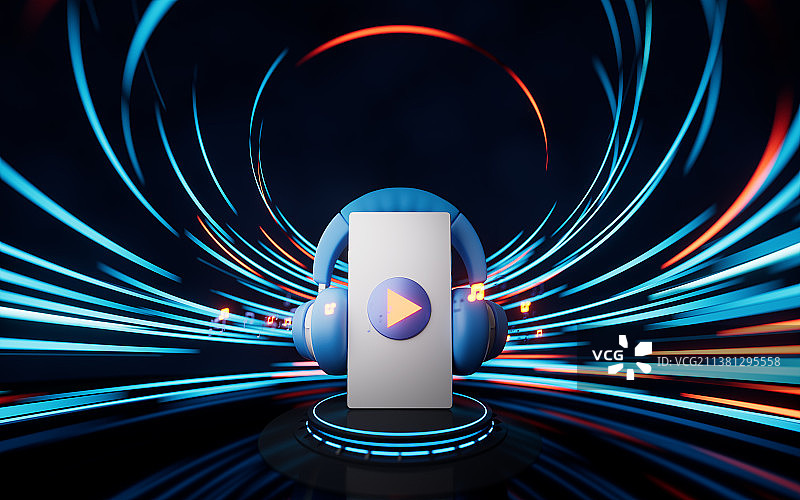 耳机与手机3D渲染图片素材