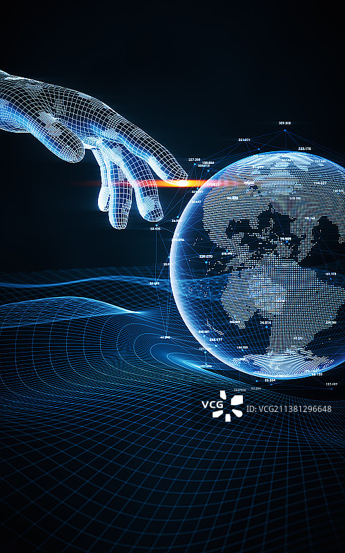 虚拟手臂与数字地球3D渲染图片素材