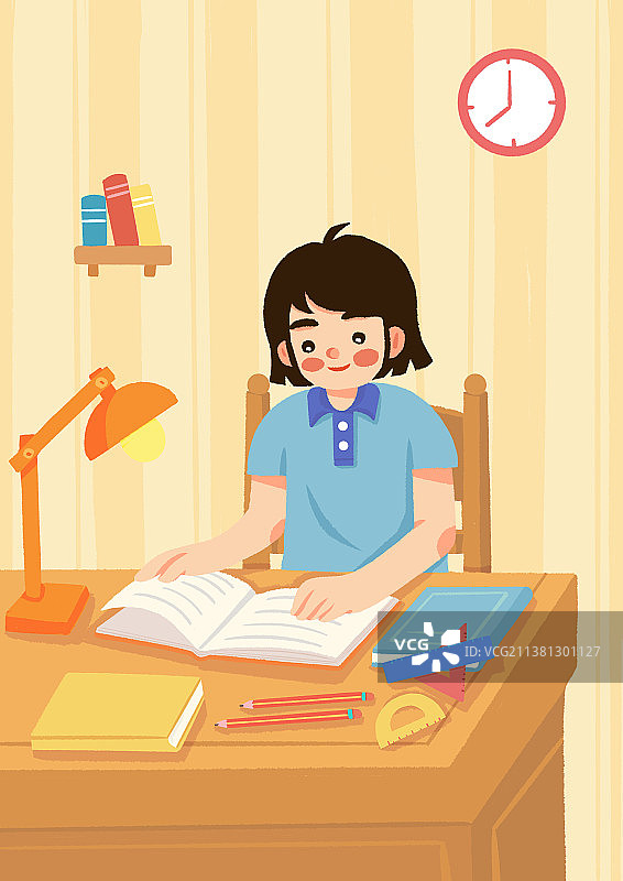 坐在桌子上学习的女孩图片素材