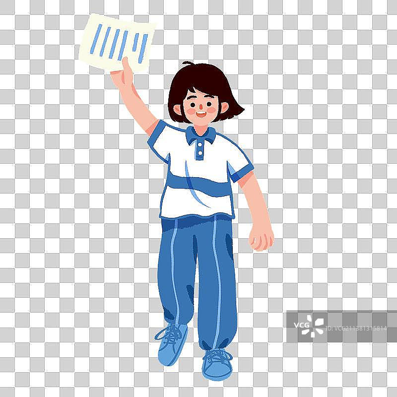 一个拿着考卷向前奔跑的学生图片素材