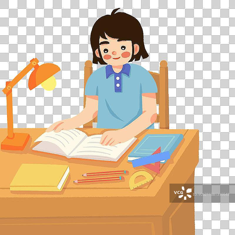 坐在桌子上学习的学生图片素材
