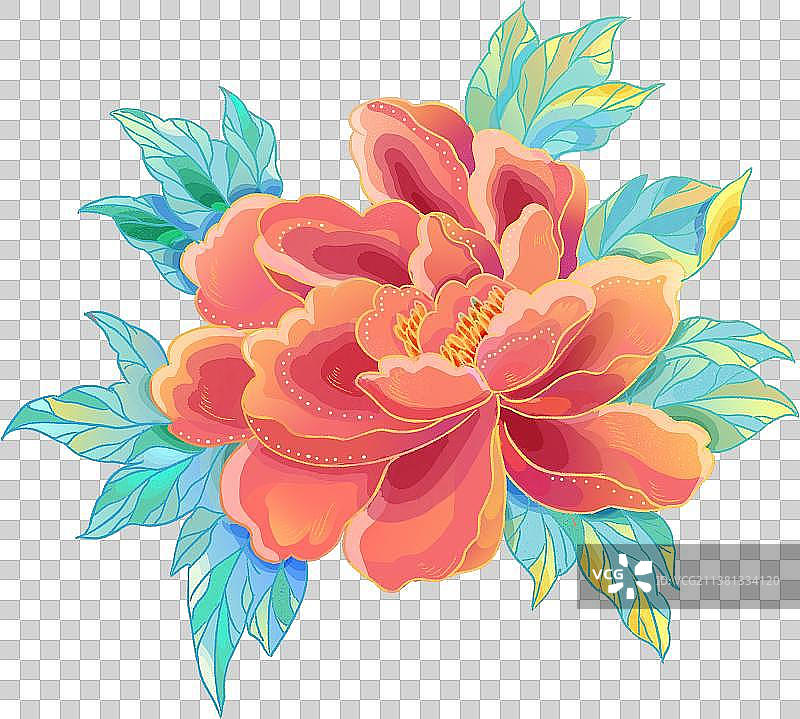 牡丹花新国风国风国潮风手绘牡丹元素图片素材