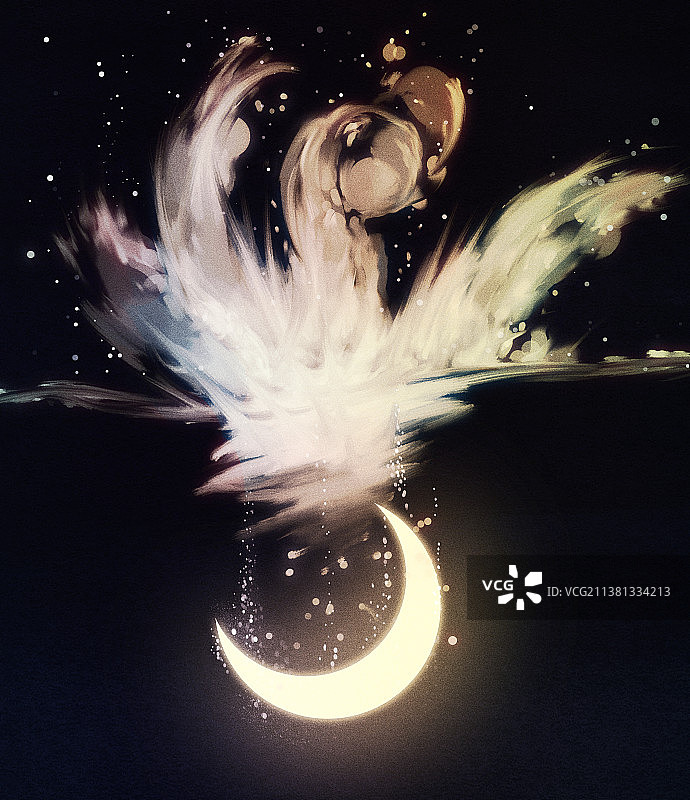 跌落水面水花四溅的月亮情绪插画图片素材