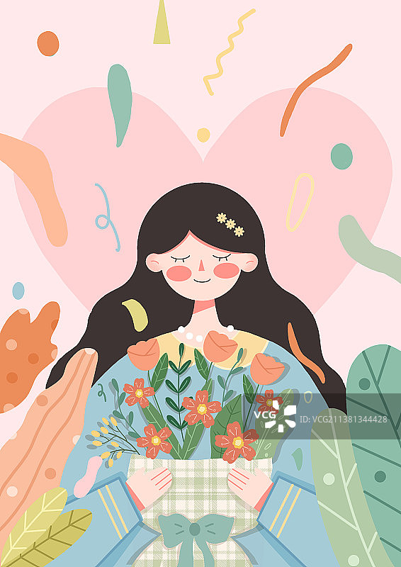 母亲节送一束花感恩扁平风插画图片素材