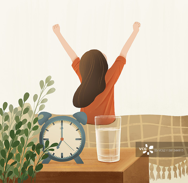 早起伸懒腰女孩图片素材