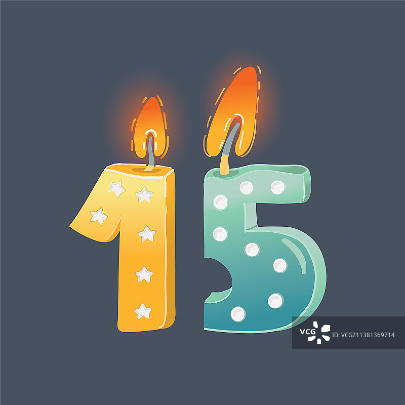 卡通15岁生日贺卡蜡烛图片素材