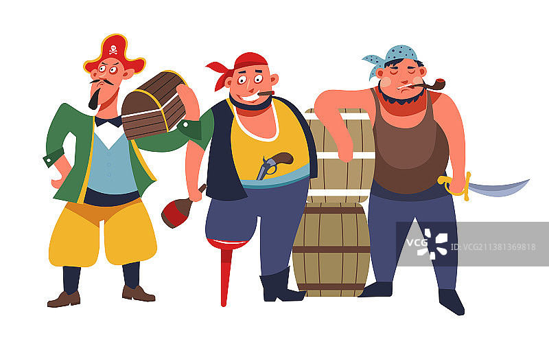 三个武装的带胡子海盗团伙图片素材