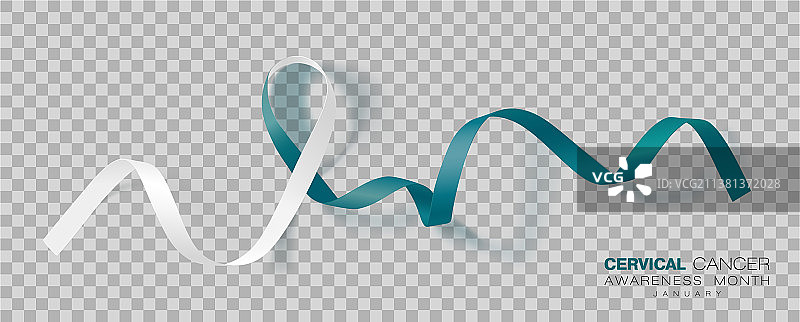 宫颈癌防治宣传月青色和白色丝带图片素材
