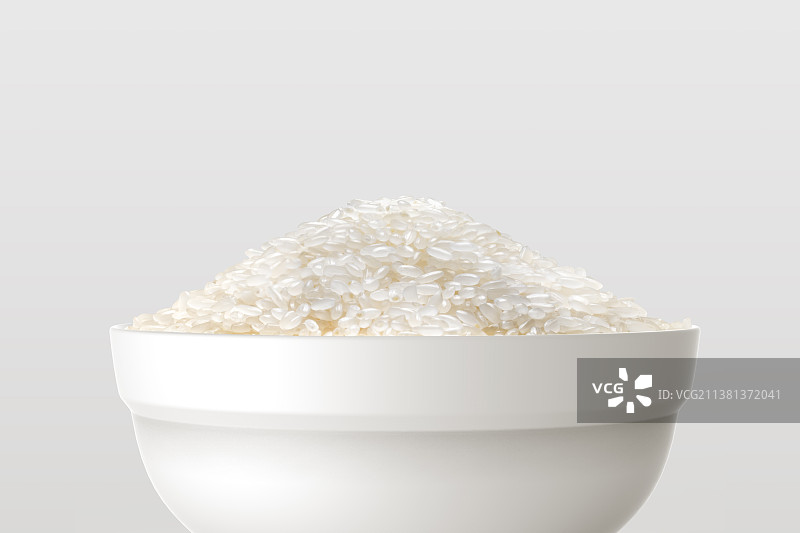 纯色白色背景白碗里的大米图片素材
