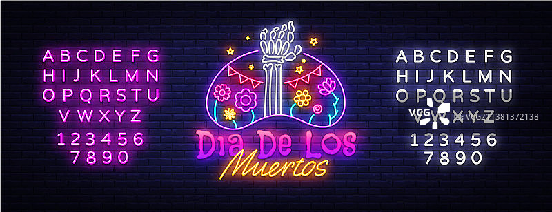 亡灵节霓虹灯标志图片素材