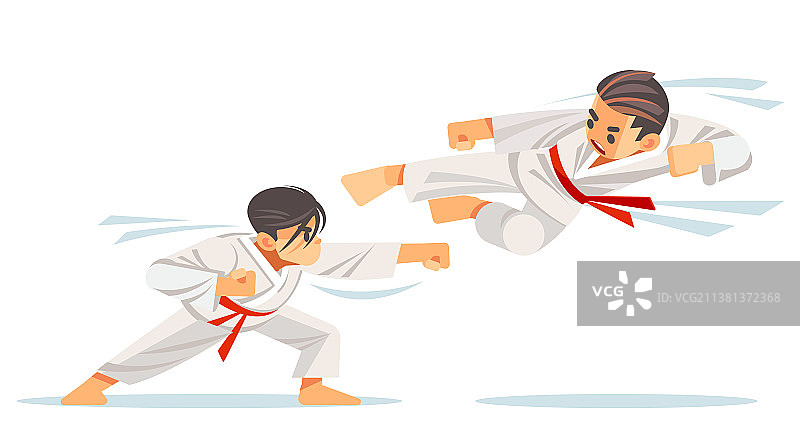 两个孩子在空手道中对打图片素材