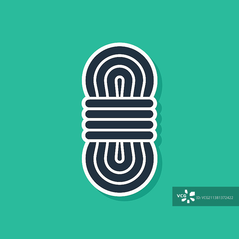 绿色背景上孤立的蓝色登山绳图标图片素材