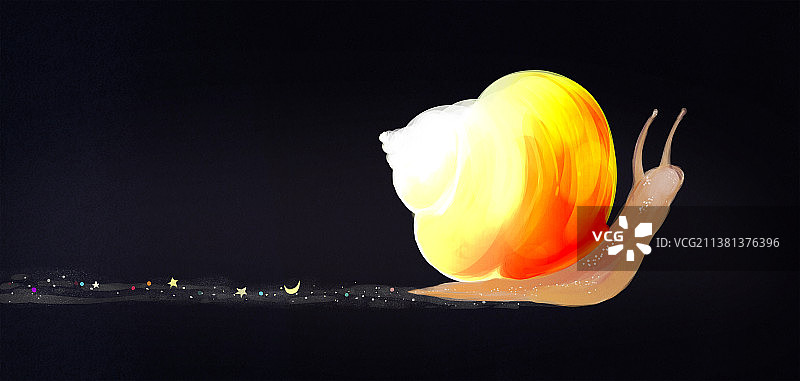 爬行的蜗牛与身后的宇宙梦幻插画图片素材