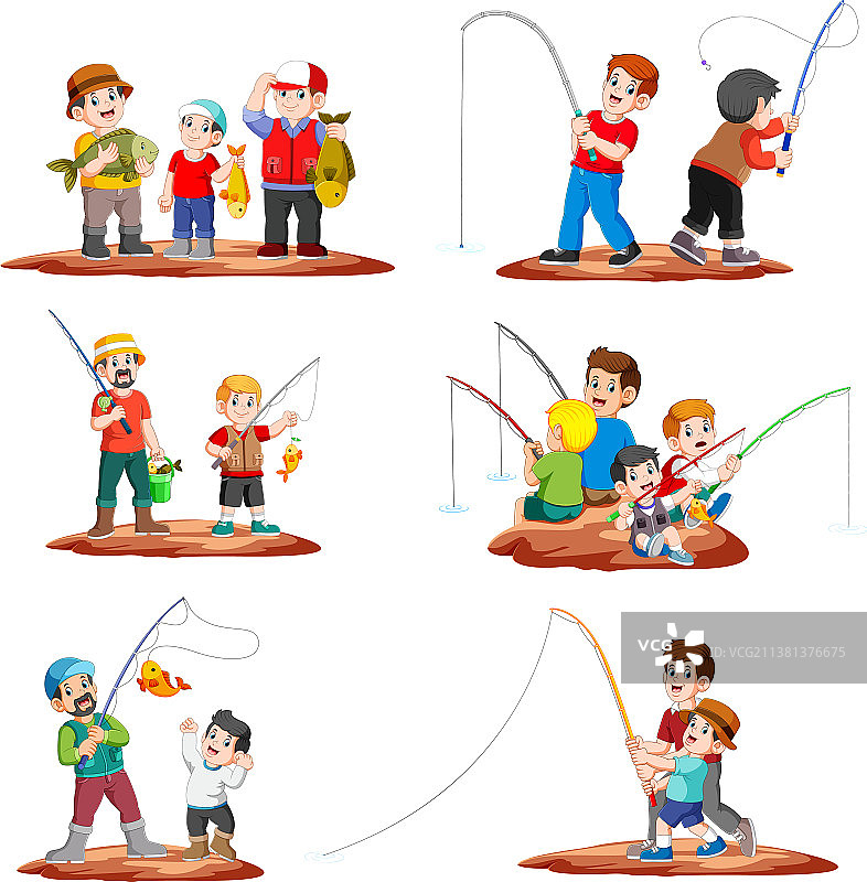 渔夫钓鱼合集图片素材