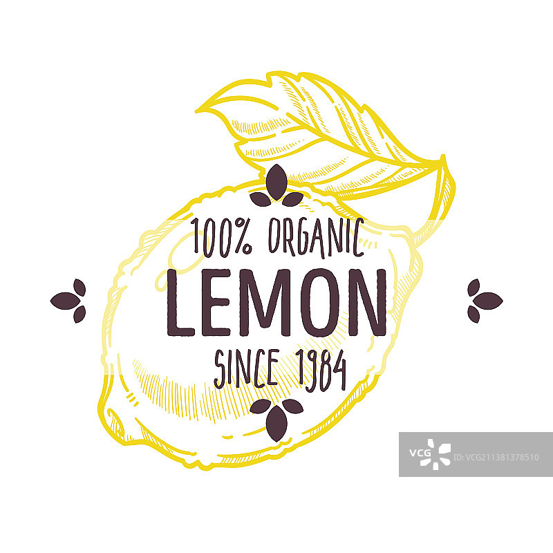 百分百有机柠檬标签与完整柑橘图片素材