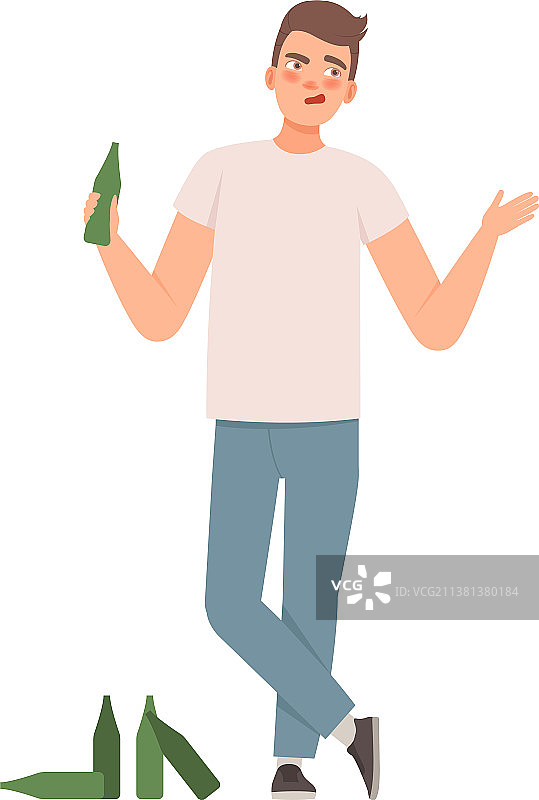男子手拿瓶子站立图片素材