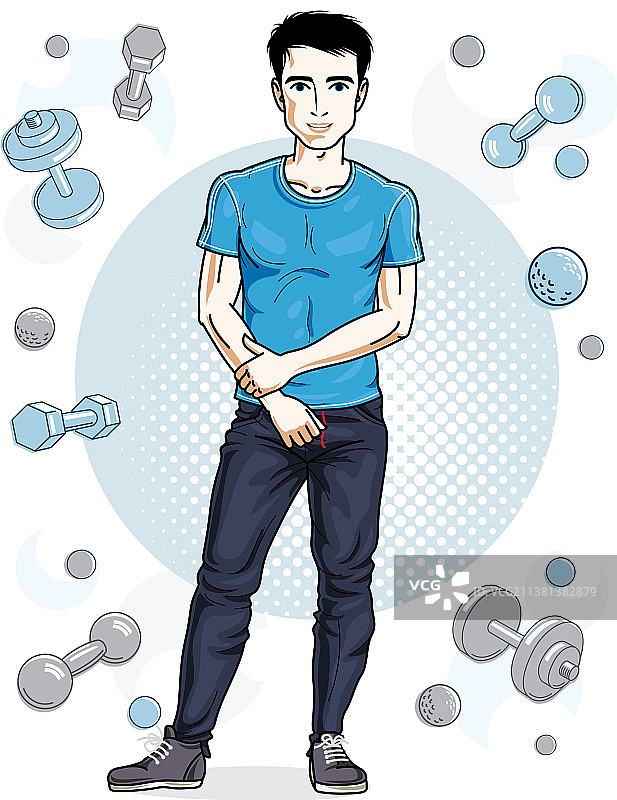 在简约背景中摆姿势的英俊年轻黑发男子图片素材