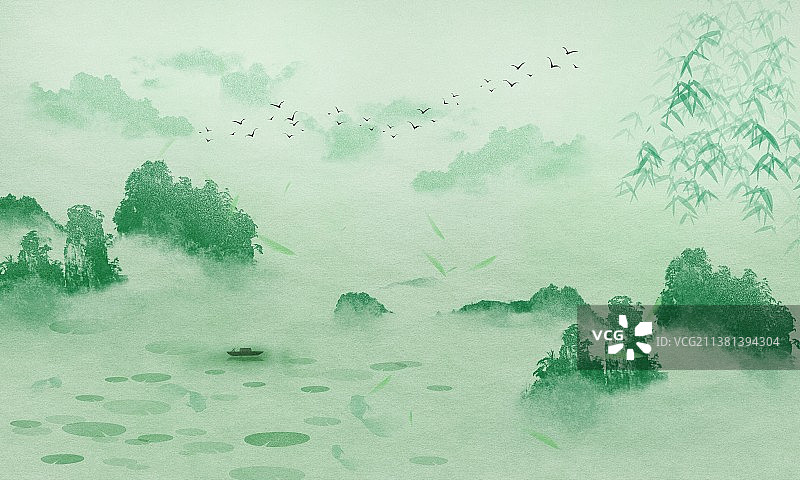 水墨 立夏 风景 手绘图片素材