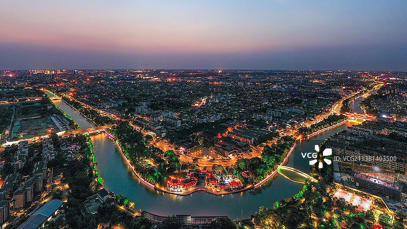 运河古城，航拍扬州运河“大水湾”图片素材