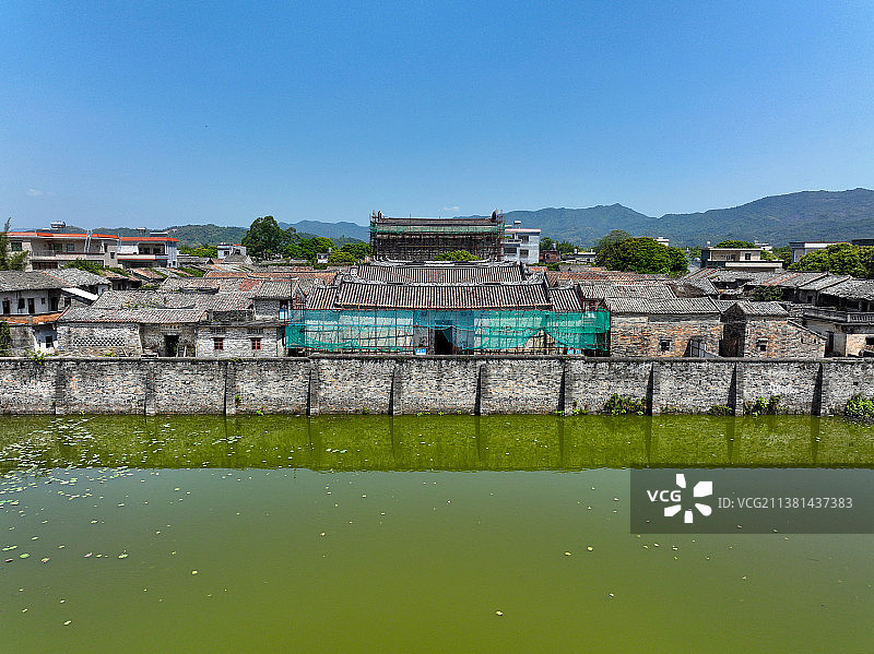广东省惠州市龙门县龙华镇功武村古建筑群五宅古堡航拍图片素材