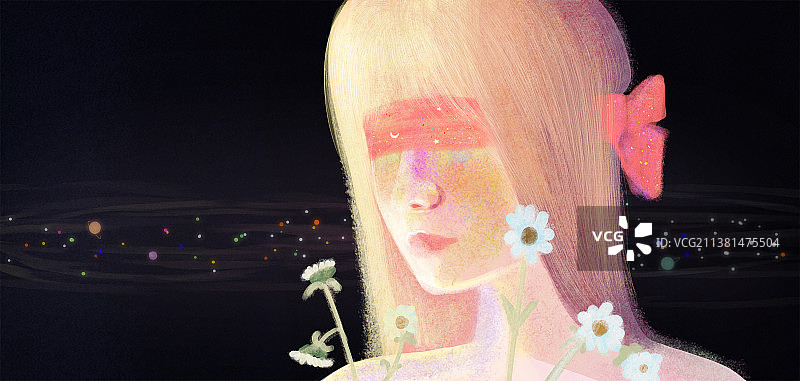 蒙眼的青春少女宇宙图片素材