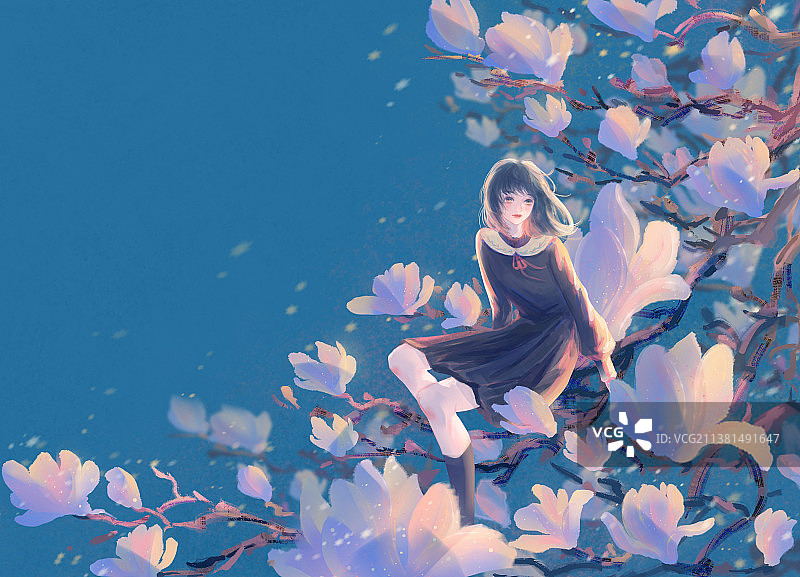 少女木棉简约插画图片素材