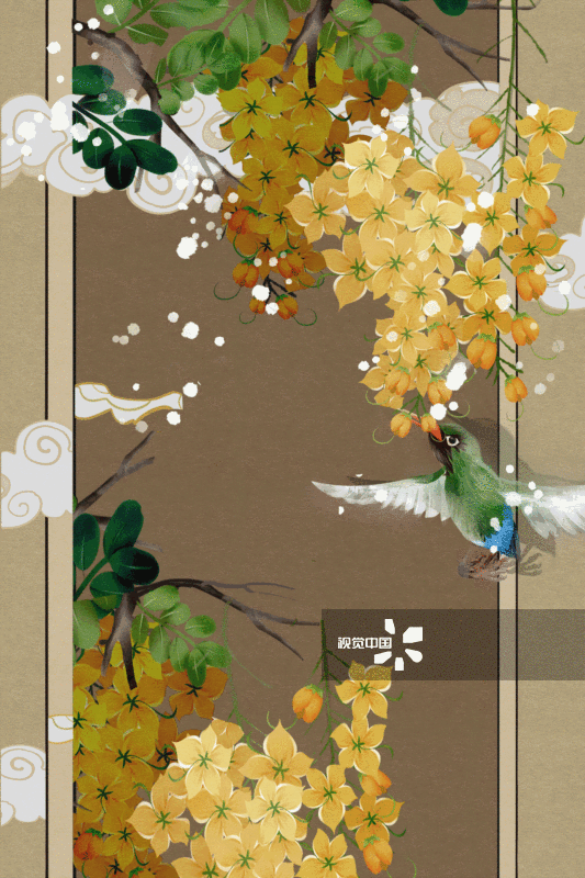 中国风决明子花插画背景-GIF动图图片素材