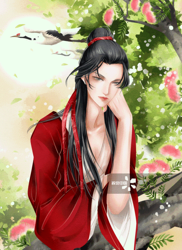 中国风水彩古风男性插画-GIF动图图片素材