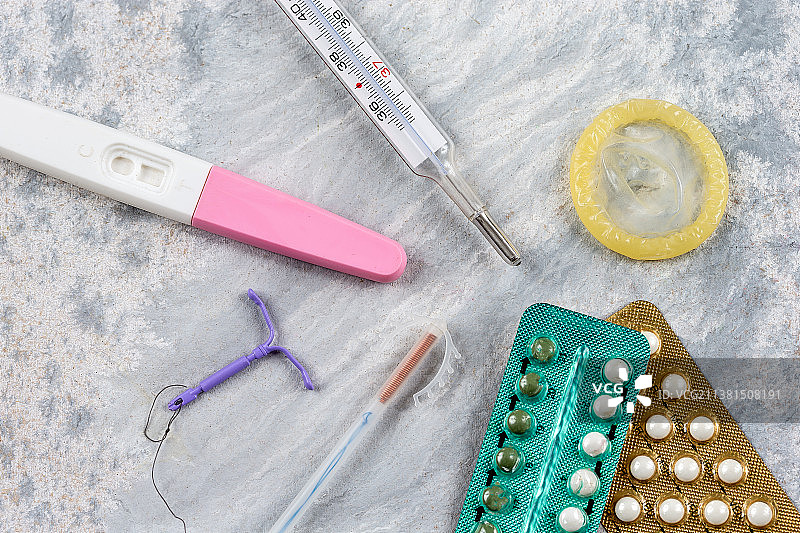 宫内节育器、避孕药和其他避孕方式特写图片素材