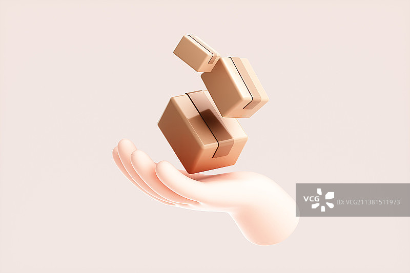 3D渲染的可爱小手与模型图片素材