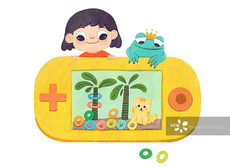 小孩青蛙和怀旧玩具水中套圈圈游戏机图片素材