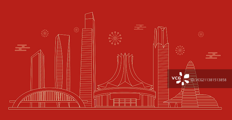 南宁地标建筑线条插画图片素材