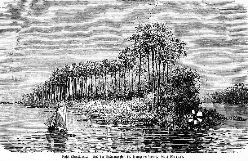 热带雨林风光与航船图片素材