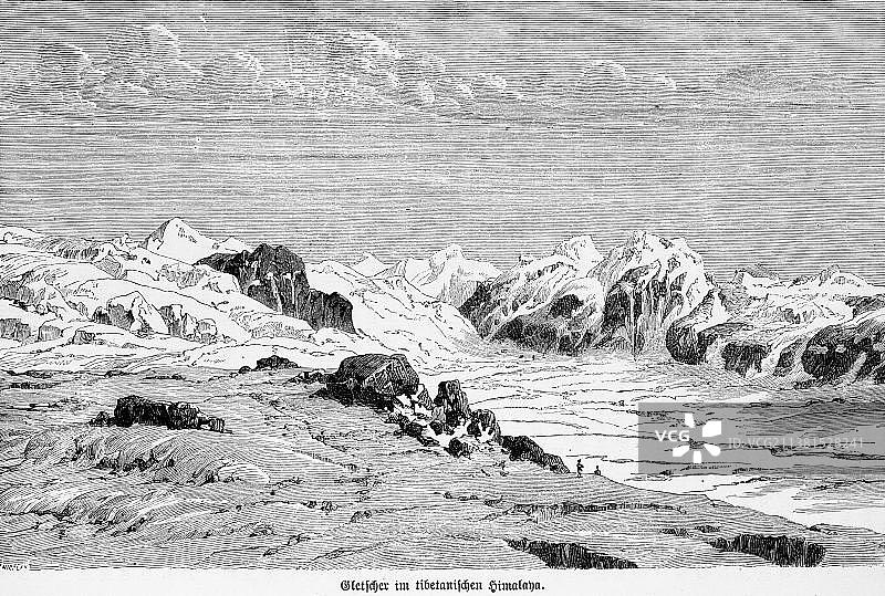 19世纪中亚喜马拉雅山脉雪峰风光（历史插图）图片素材