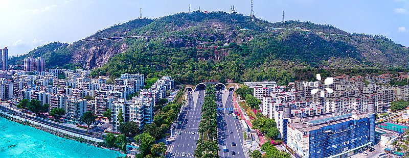 珠海板障山隧道口航拍图片素材