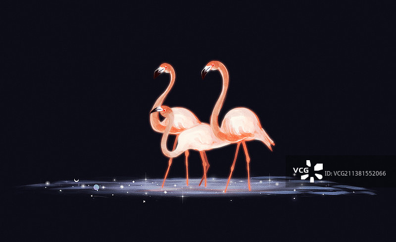 梦幻星空站在星系上发光的火烈鸟图片素材