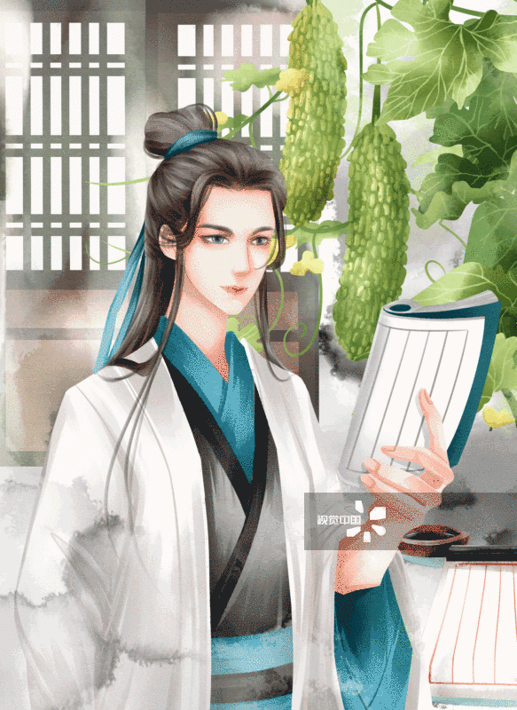 中国风水彩古风男性书生插画-GIF动图图片素材