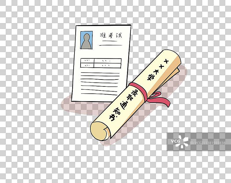 高考的准考证和某大学的录取通知书图片素材