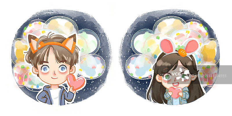 插画情侣气球背景图片素材