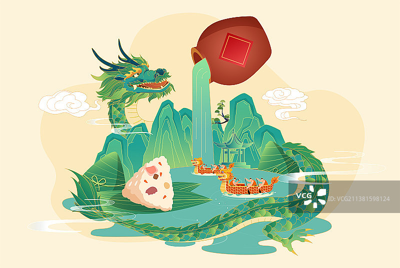 端午节赛龙舟插画图片素材