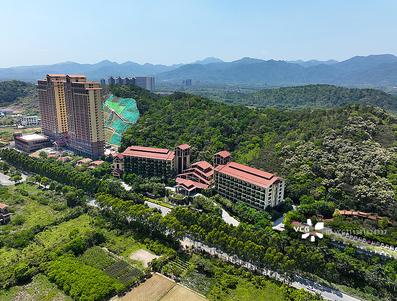 广东省惠州市龙门县永汉镇南昆山国家森林公园云顶温泉度假村航拍图片素材