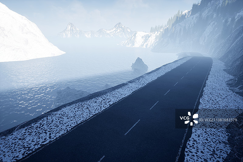 雪地，公路，路，山路，冬天图片素材